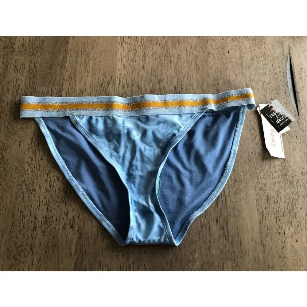 Hula Honey Hana Beach Tie Dye Banded Blue and Gold Bikini Bottom - XL